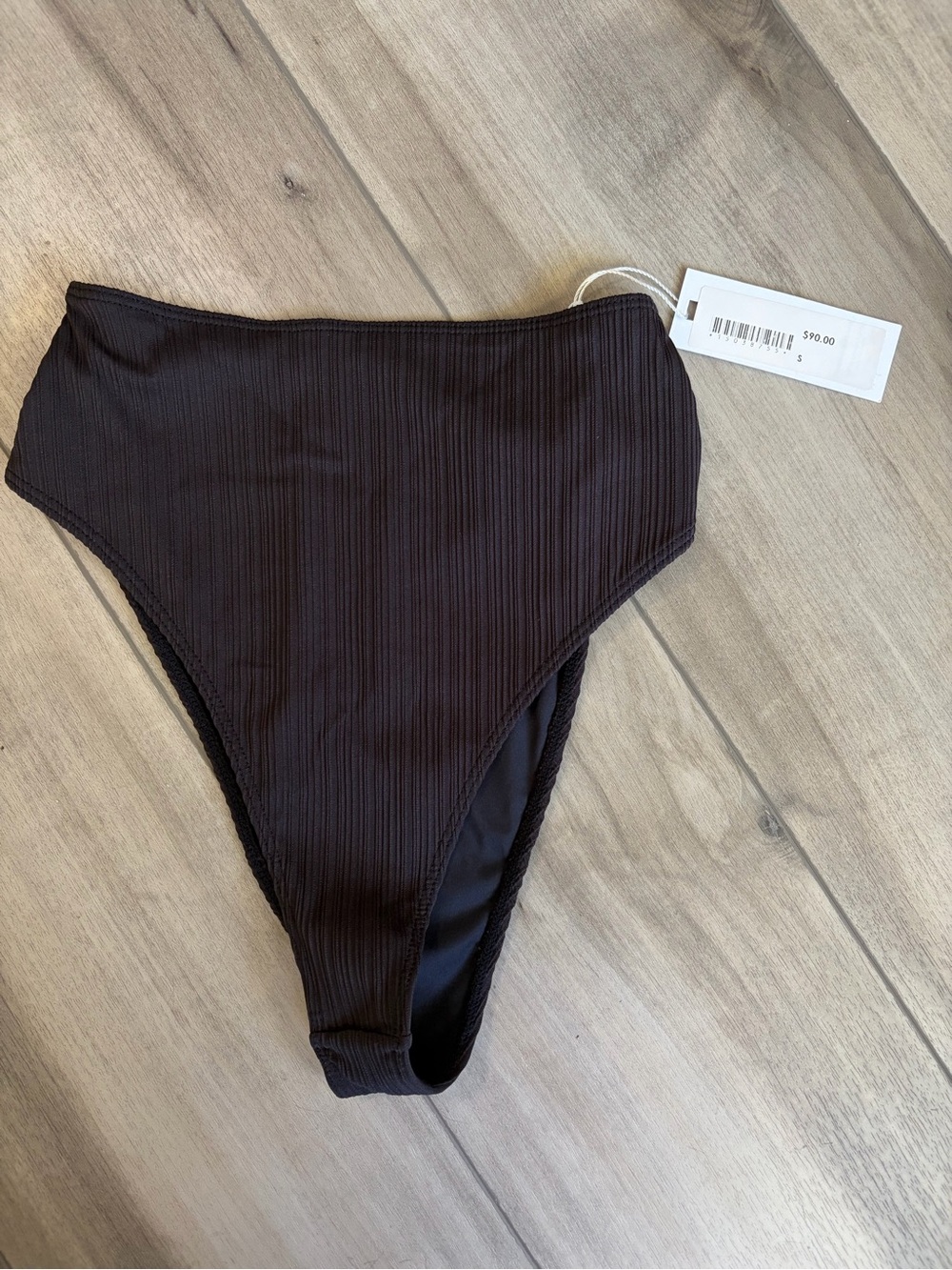 Frankie's Bikinis Ribbed High-Waist Bikini Bottom - Black
